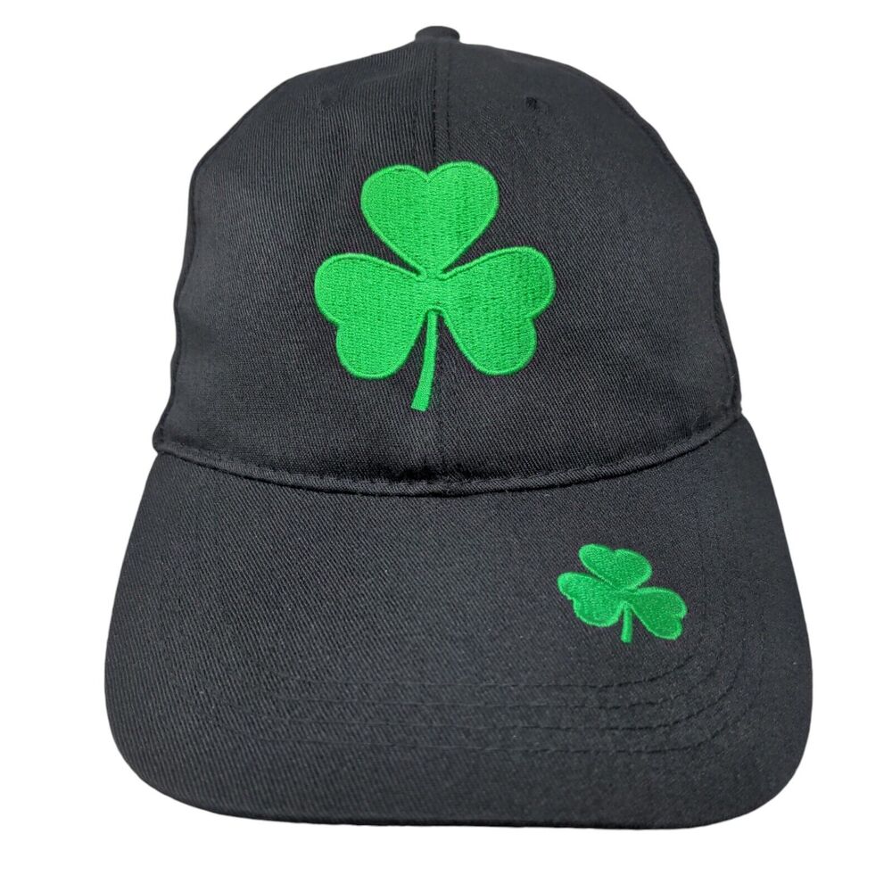 Clover Leaf Slideback Hat Black One Size Adjustable Embroidered Shamrock